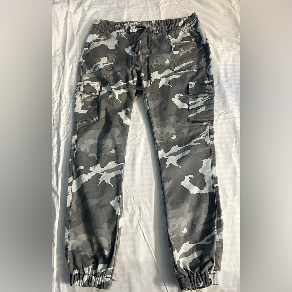 Grey and White Camouflage Cargo Pants